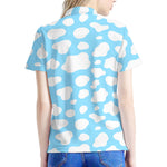 White And Blue Cow Print Women's Polo Shirt