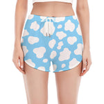White And Blue Cow Print Women's Split Running Shorts