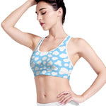 White And Blue Cow Print Women's Sports Bra