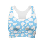 White And Blue Cow Print Women's Sports Bra