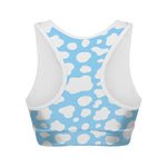 White And Blue Cow Print Women's Sports Bra