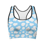 White And Blue Cow Print Women's Sports Bra