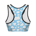 White And Blue Cow Print Women's Sports Bra