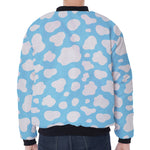 White And Blue Cow Print Zip Sleeve Bomber Jacket