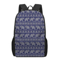 White And Blue Indian Elephant Print 17 Inch Backpack