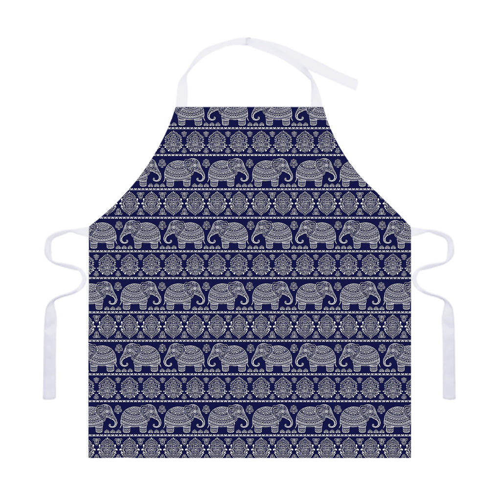 White And Blue Indian Elephant Print Adjustable Apron