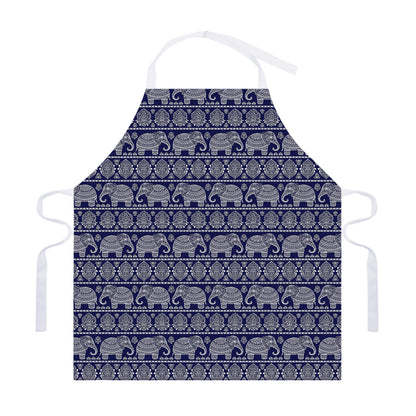 White And Blue Indian Elephant Print Adjustable Apron