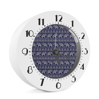 White And Blue Indian Elephant Print Alarm Clock