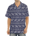 White And Blue Indian Elephant Print Aloha Shirt