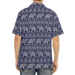 White And Blue Indian Elephant Print Aloha Shirt