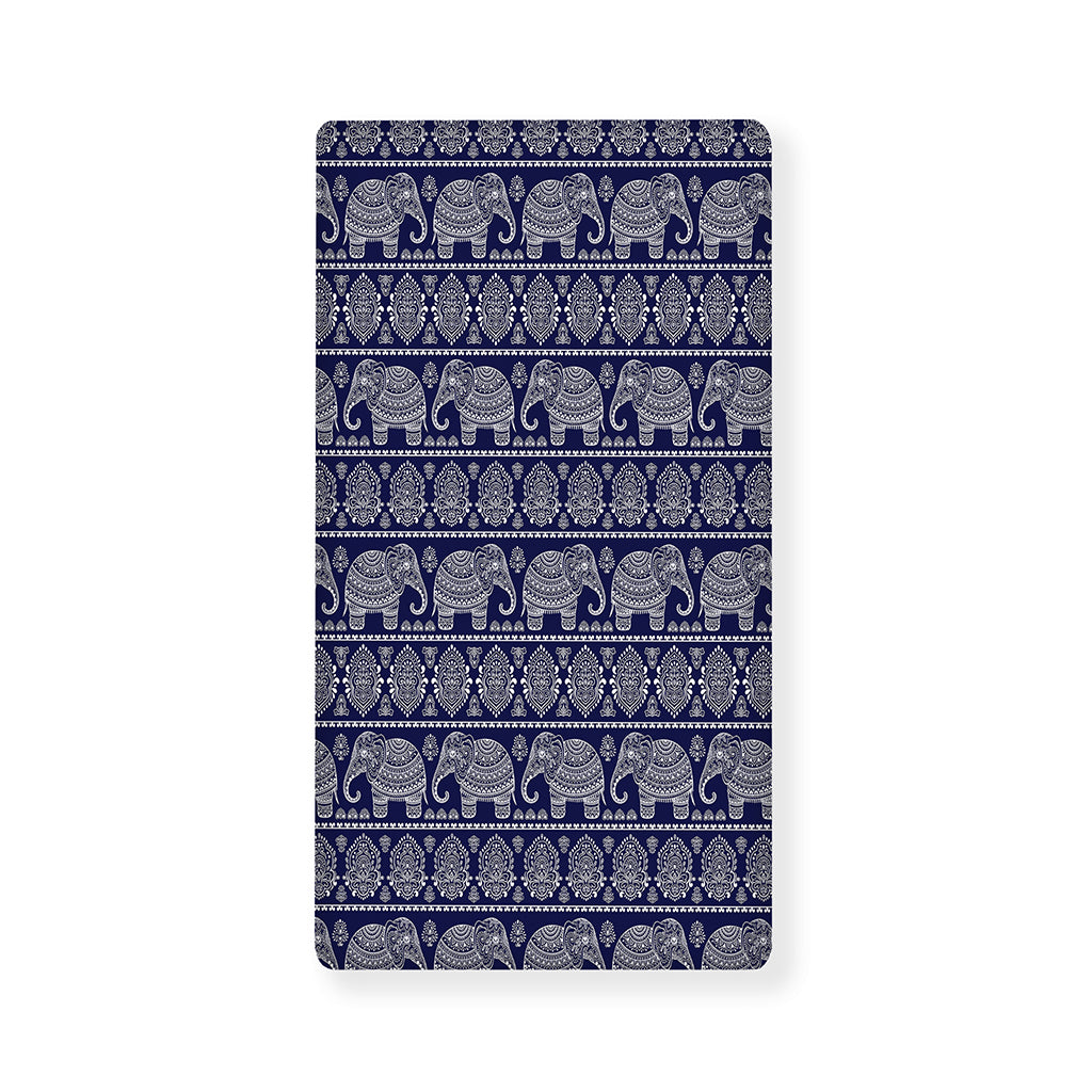 White And Blue Indian Elephant Print Baby Crib Sheet