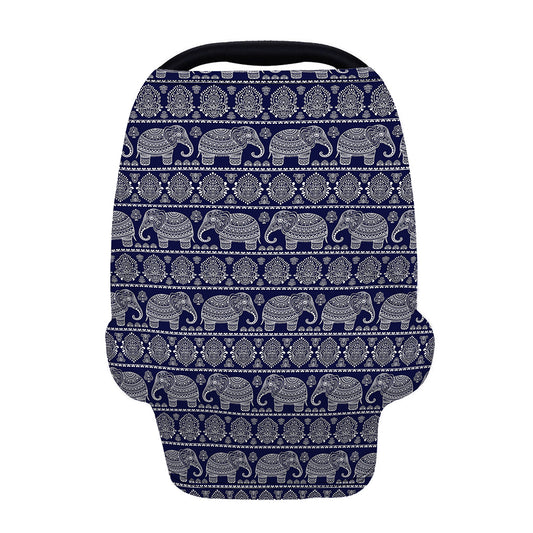 White And Blue Indian Elephant Print Baby Seat Cover