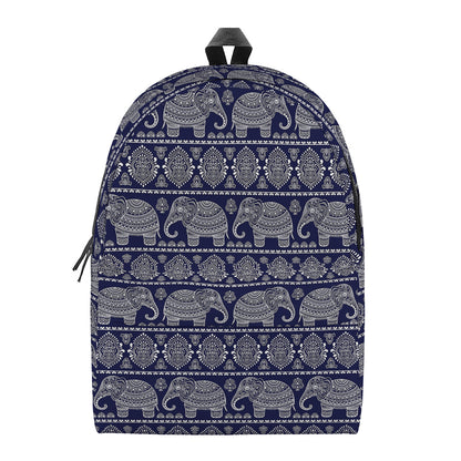 White And Blue Indian Elephant Print Backpack