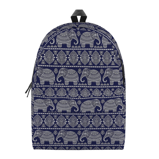 White And Blue Indian Elephant Print Backpack