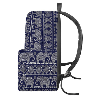 White And Blue Indian Elephant Print Backpack