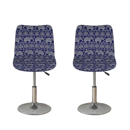 White And Blue Indian Elephant Print Bar Stool Covers