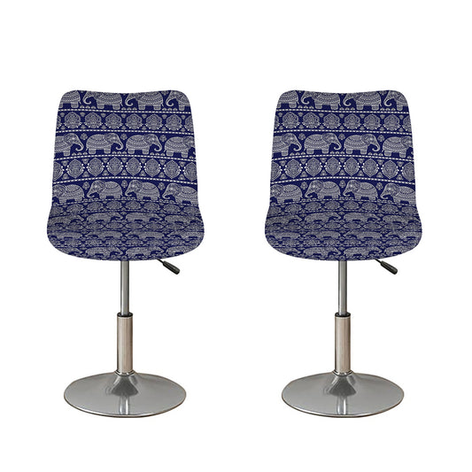 White And Blue Indian Elephant Print Bar Stool Covers