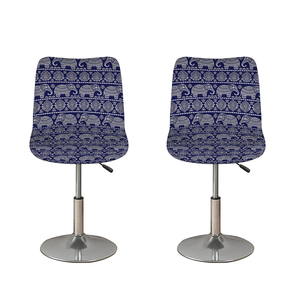 White And Blue Indian Elephant Print Bar Stool Covers