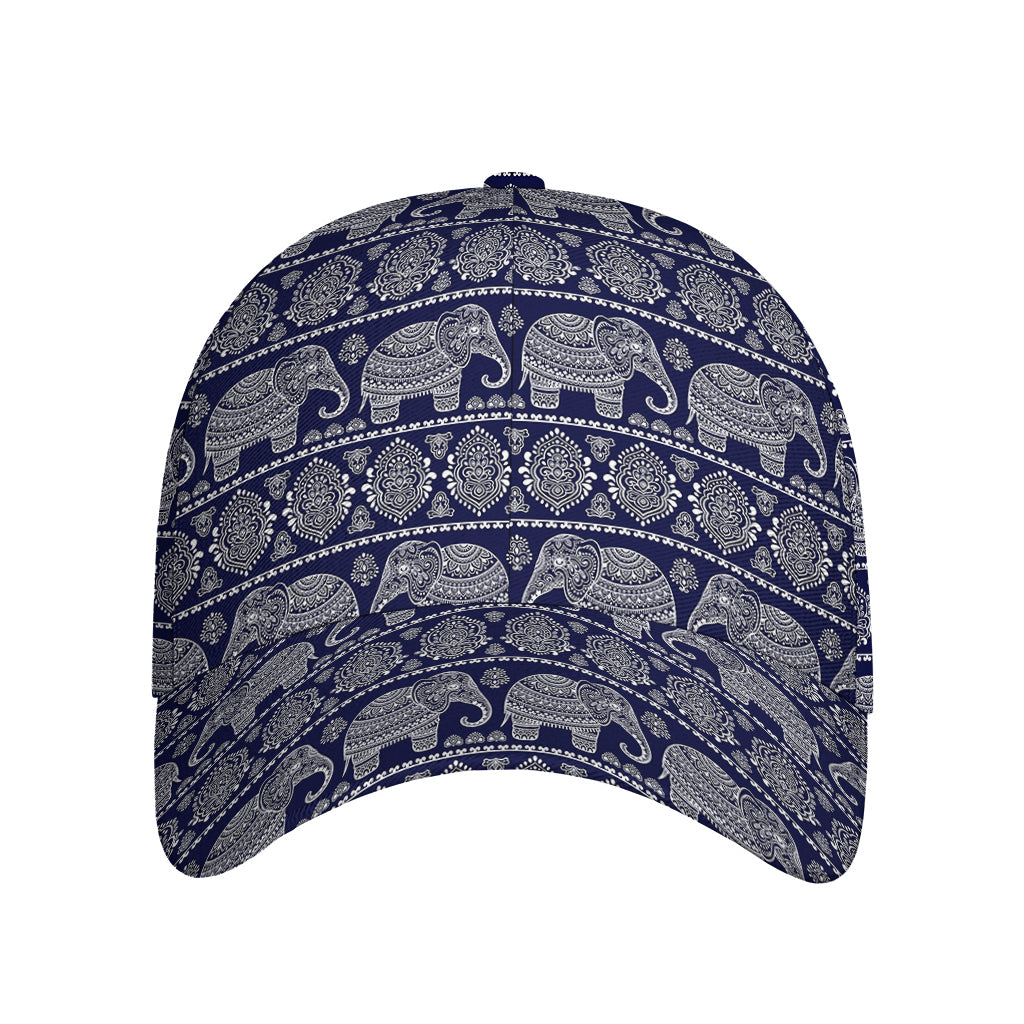 White And Blue Indian Elephant Print Baseball Cap