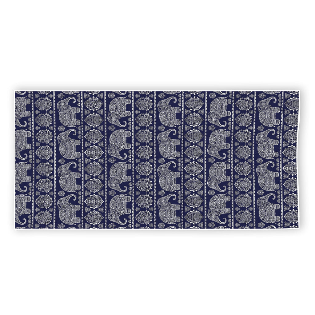 White And Blue Indian Elephant Print Beach Towel