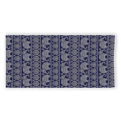White And Blue Indian Elephant Print Beach Towel
