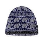 White And Blue Indian Elephant Print Beanie