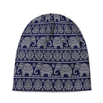 White And Blue Indian Elephant Print Beanie