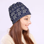 White And Blue Indian Elephant Print Beanie