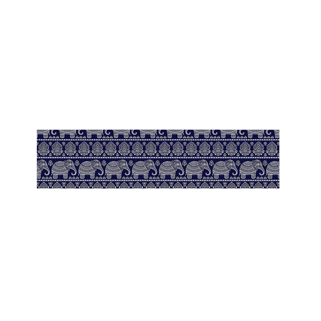 White And Blue Indian Elephant Print Bed Runner