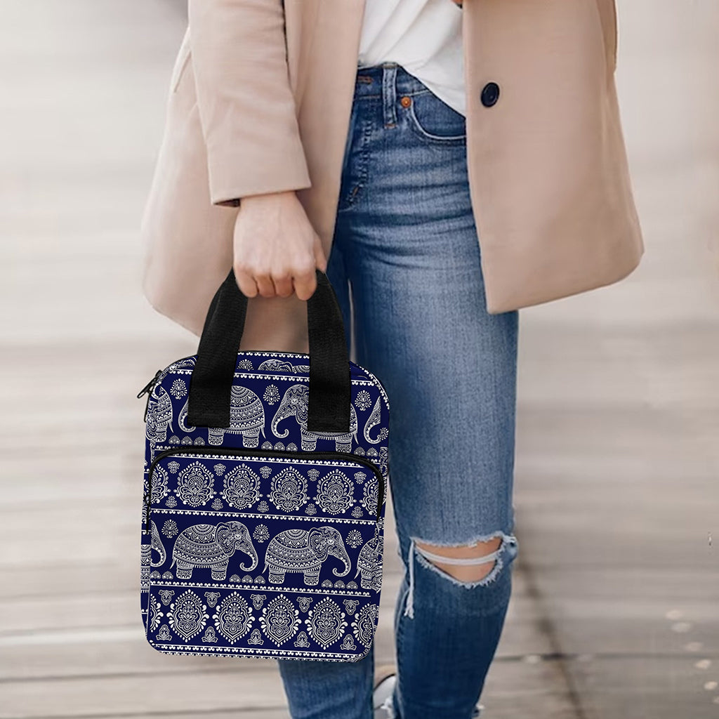 White And Blue Indian Elephant Print Bible Tote Bag