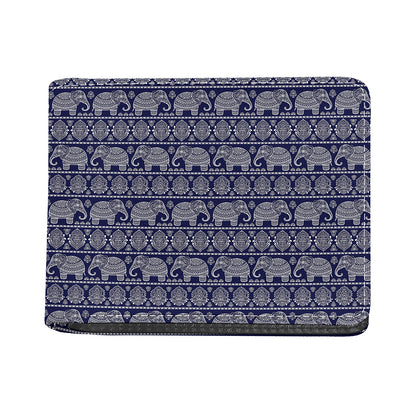 White And Blue Indian Elephant Print Bifold Wallet