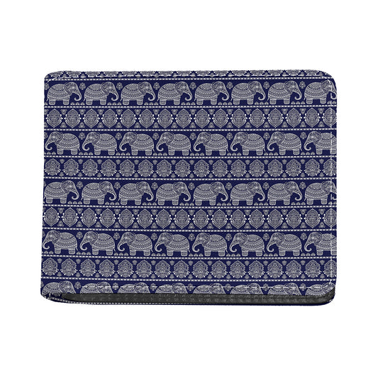 White And Blue Indian Elephant Print Bifold Wallet