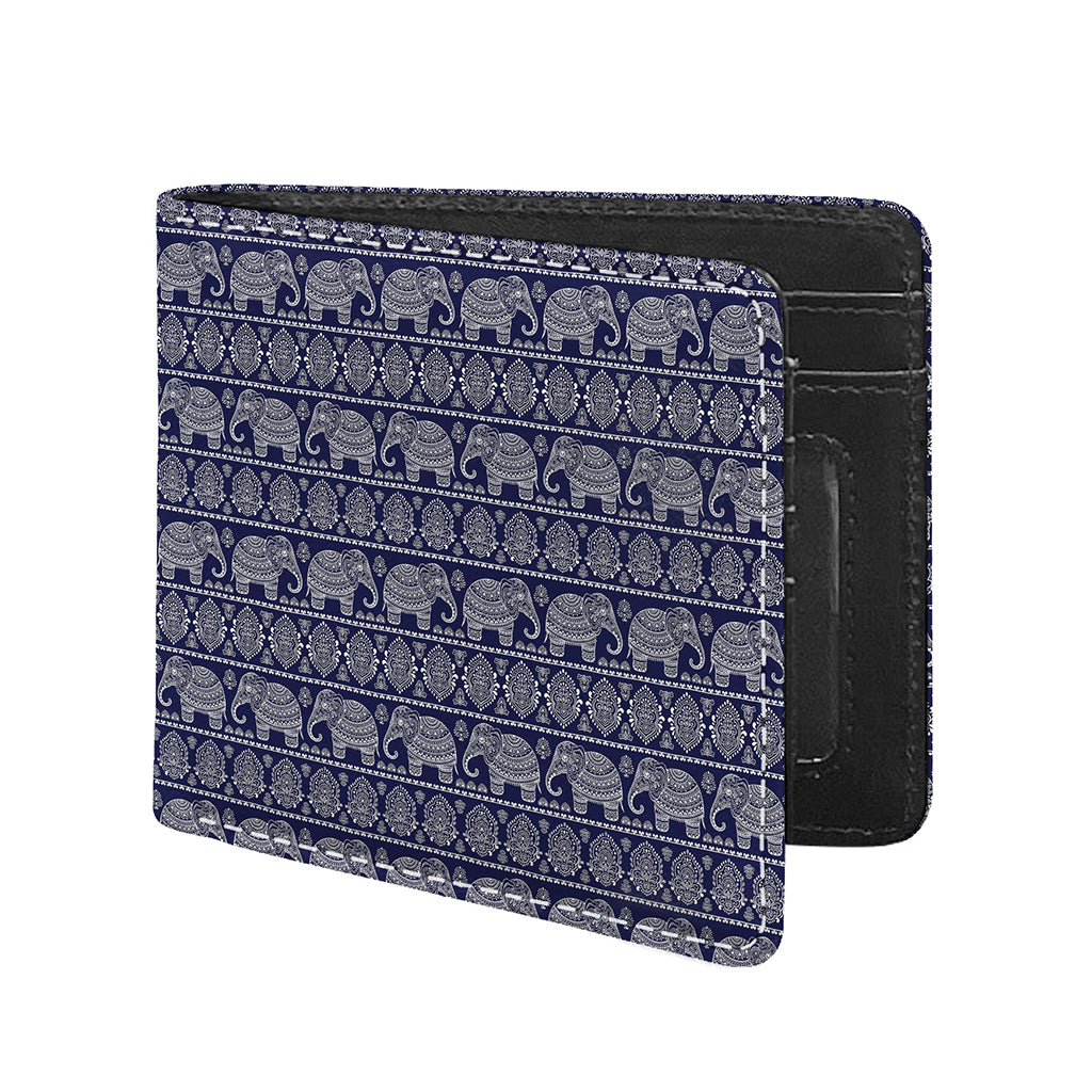 White And Blue Indian Elephant Print Bifold Wallet