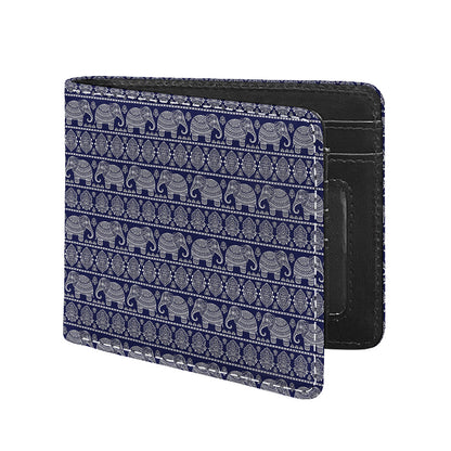 White And Blue Indian Elephant Print Bifold Wallet