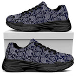White And Blue Indian Elephant Print Black Chunky Shoes