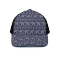 White And Blue Indian Elephant Print Black Mesh Trucker Hat