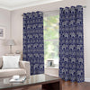 White And Blue Indian Elephant Print Blackout Grommet Curtains