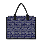 White And Blue Indian Elephant Print Canvas Tote Bag