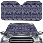 White And Blue Indian Elephant Print Car Windshield Sun Shade