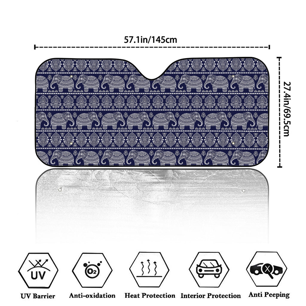 White And Blue Indian Elephant Print Car Windshield Sun Shade