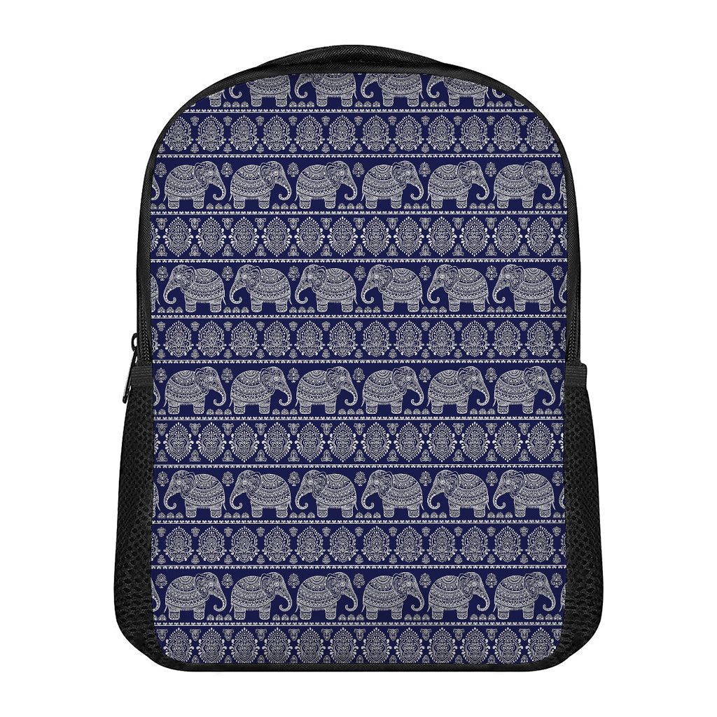 White And Blue Indian Elephant Print Casual Backpack