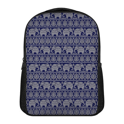 White And Blue Indian Elephant Print Casual Backpack