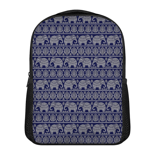 White And Blue Indian Elephant Print Casual Backpack