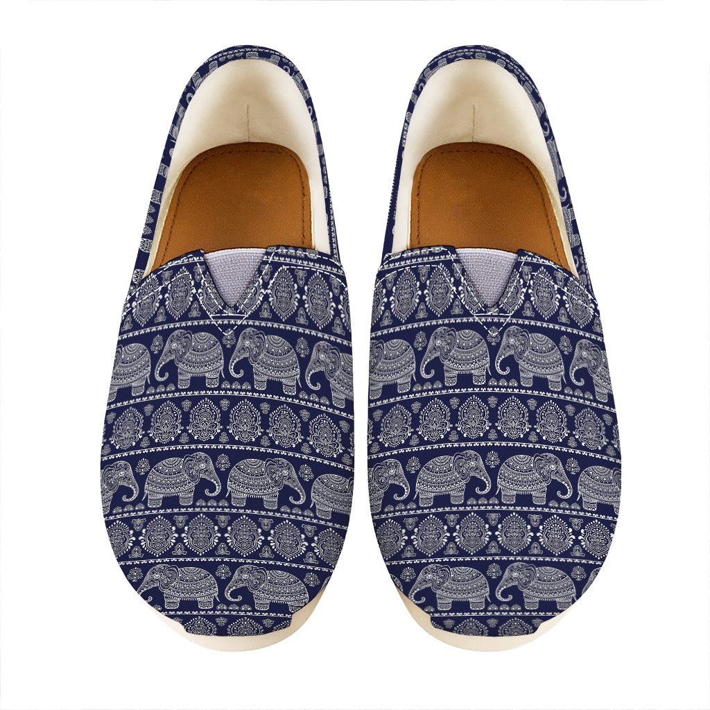White And Blue Indian Elephant Print Casual Shoes