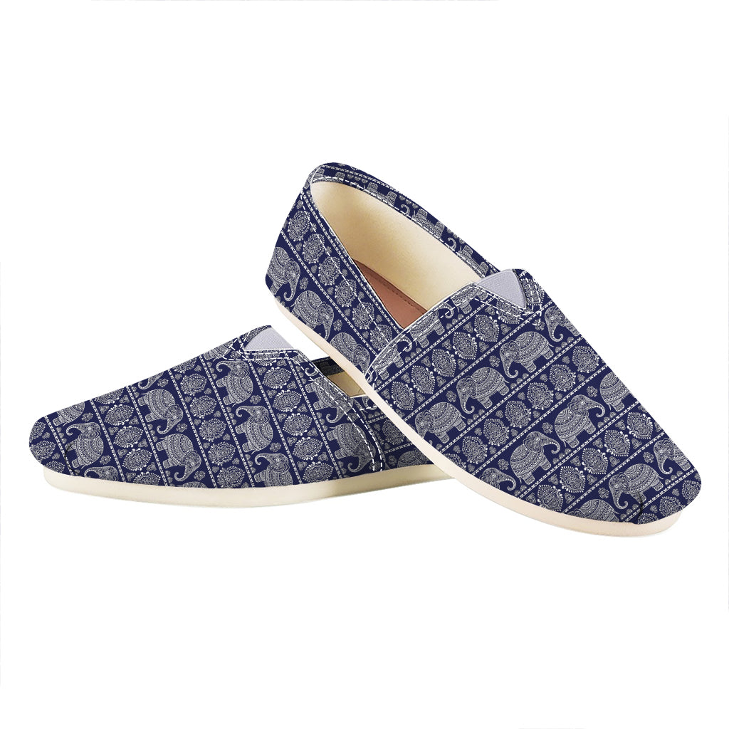 White And Blue Indian Elephant Print Casual Shoes