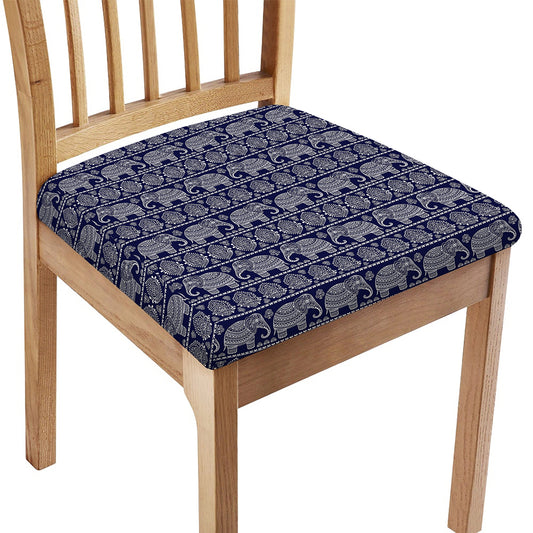 White And Blue Indian Elephant Print Chair Cushion Cover