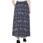White And Blue Indian Elephant Print Chiffon Maxi Skirt