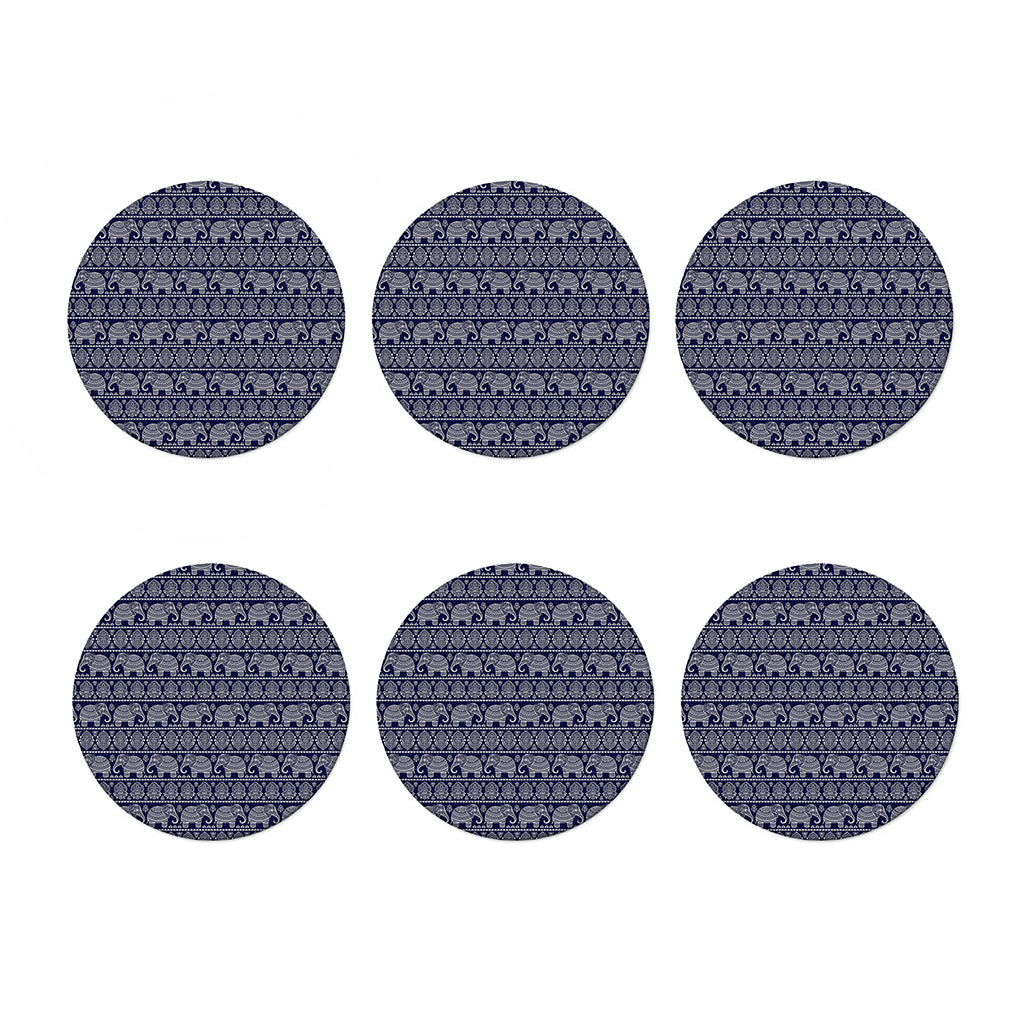 White And Blue Indian Elephant Print Coaster Set