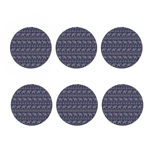 White And Blue Indian Elephant Print Coaster Set
