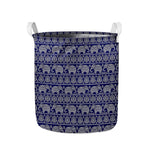 White And Blue Indian Elephant Print Collapsible Laundry Basket